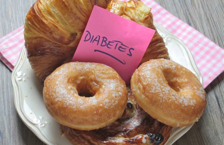 Ciambelle e cornetti e la scritta diabete