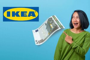 donna con 5 euro e logo Ikea