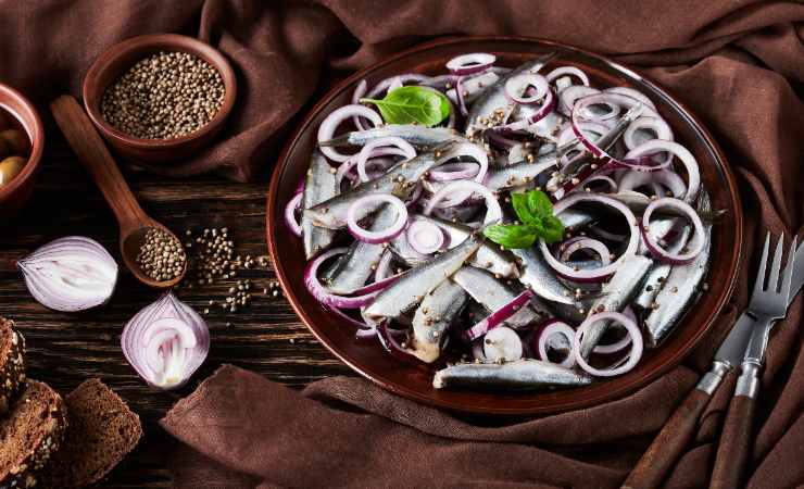 alici marinate con cipolle e spezie
